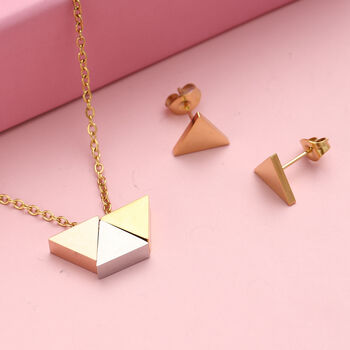 2er - Set wei&szlig;e Kristall-Ohrringe und Halskette, ca. 50 cm 316L Edelstahl dreifarbig