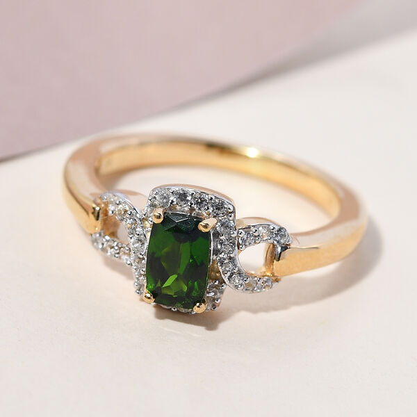 Nat&uuml;rlicher Chromdiopsid und wei&szlig;er Zirkon-Ring, 925 Silber vergoldet  ca. 0,88 ct image number 2