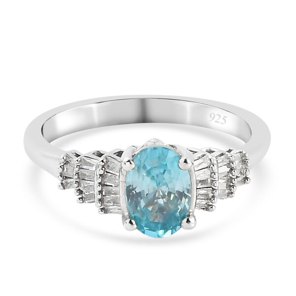 Kambodschanischer, blauer Zirkon und Diamant-Ring, 925 Silber platiniert  ca. 1,38 ct image number 0