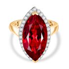 D’joy Synthetischer Padparadscha-Saphir, Weißer Zirkon Ring 925 Silber 750 Gelbgold Vermeil (Größe 17.00) ca. 11,92 ct