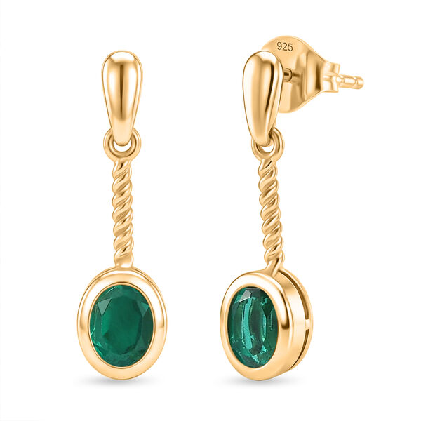 D'Joy Smaragd-Quarz Triplette Ohrringe 925 Silber 750 Gelb Vergoldet ca. 1,13 ct.