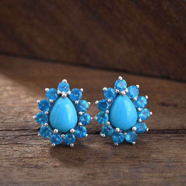 AA Sleeping Beauty T&uuml;rkis und Neon Apatit Ohrringe - 3,84 ct. image number 2