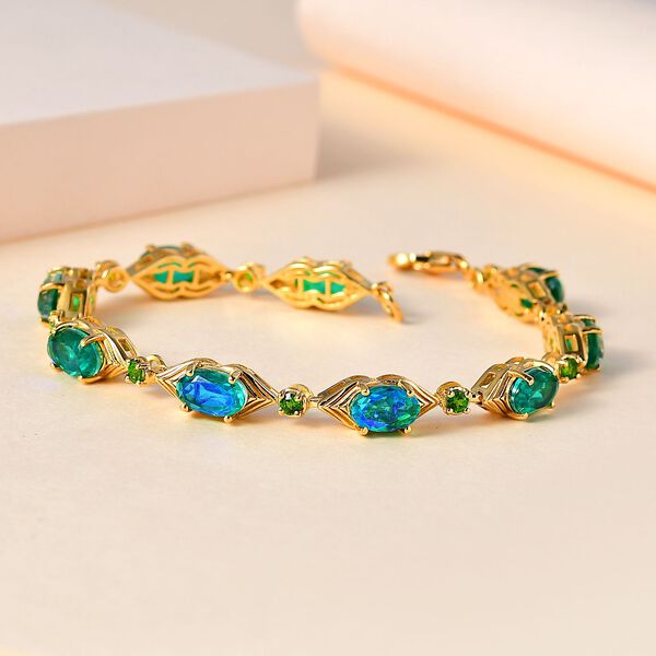 Pfau Quarz Triplette, Natürlicher Chromdiopsid Armband ca. 18 cm 925 Silber 750 Gelbgold Vermeil ca. 10,19 ct. image number 2