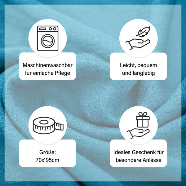 LA MAREY luxuriöser und weicher Schal aus 100% Kaschmirwolle, 70x195 cm, Türkis image number 4