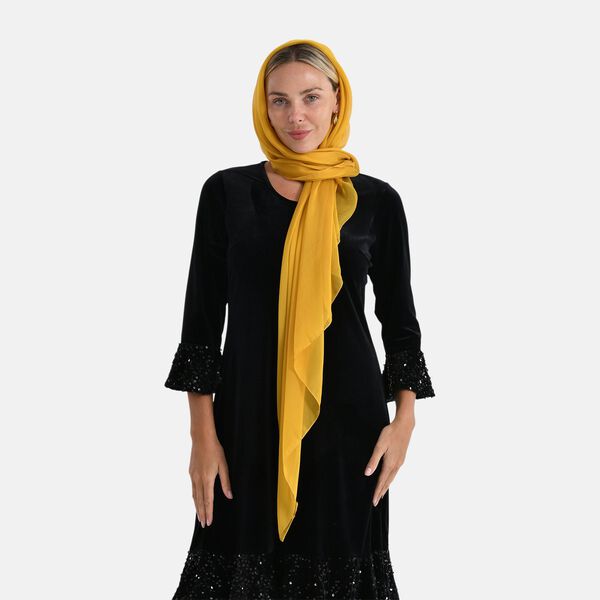 LA MAREY Signature Seidenschal und Seidenohrringe, 100% Maulbeerseide, 110 x 180 cm, Gelb image number 5