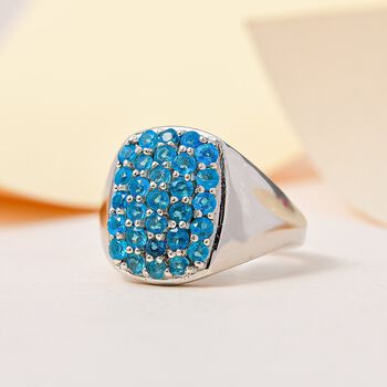 Neon Apatit Ring, 925 Silber platiniert, (Gr&ouml;&szlig;e 18.00) ca. 1.42 ct