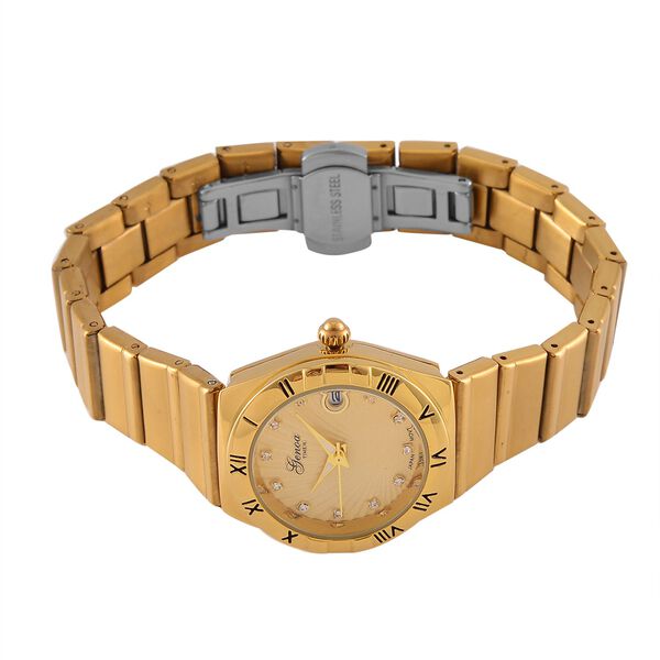 Wei&szlig;er Kristall Uhren 19 cm Reiner Edelstahl Bicolor image number 5