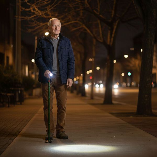 Faltbarer Smart-Gehstock mit LED Licht und Alarm, Belastbarkeit 113 KG, Gr&uuml;n, Ben&ouml;tigt 2xAAA-Batterien (nicht im Lieferumfang enthalten) image number 2