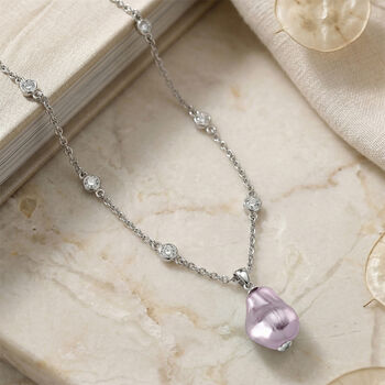 EVER TRUE Wei&szlig;er Zirkonia, Lila Muschelkernperle (18-20mm) Halskette ca. 50 cm Nickelfreies Messing rhodiniert