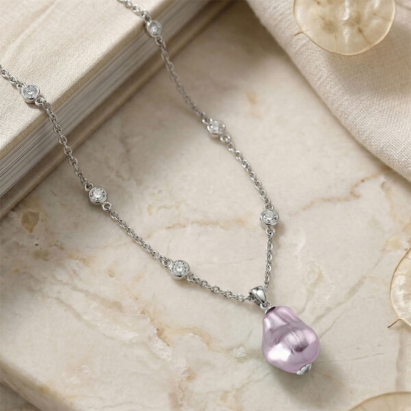 EVER TRUE Wei&szlig;er Zirkonia, Lila Muschelkernperle (18-20mm) Halskette ca. 50 cm Nickelfreies Messing rhodiniert image number 1