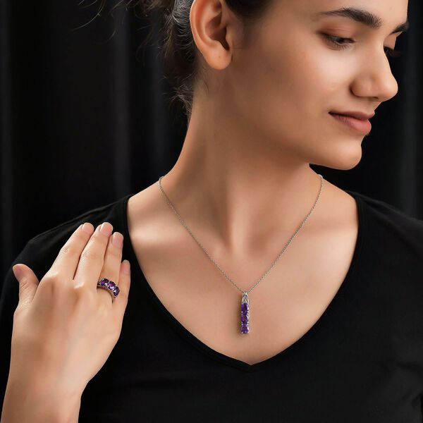 2er-Set, Afrikanischer Amethyst und Zirkon-Ring und Anhänger - 7 ct. image number 3