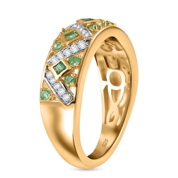 Gemfields Kagem Sambischer Smaragd Ring 925 Silber 750 Gelb Vergoldet (Größe 17.00) ca. 0.58 ct image number 5