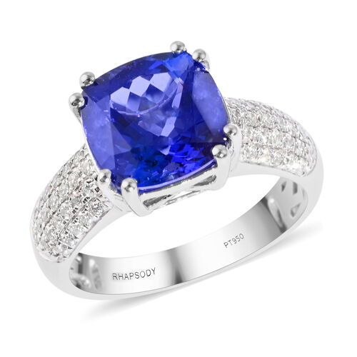 RHAPSODY zertifizierter und geprüfter AAAA Tansanit und VS EF Diamant-Ring in 950 Platin - 5,30 ct. image number 0