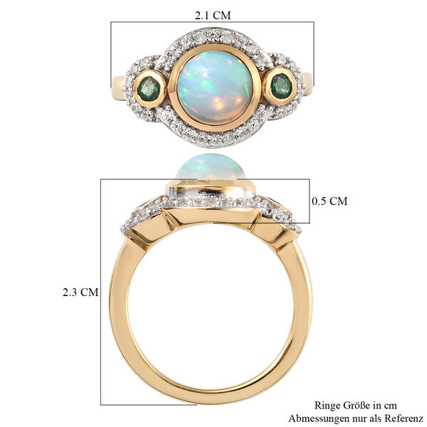 Natürlicher Äthiopischer Opal und Sambischer Smaragd Ring 925 Silber vergoldet  ca. 1,52 ct image number 7