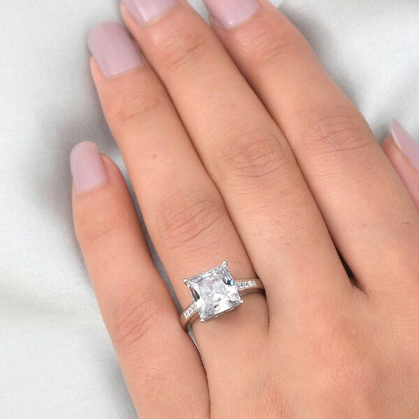 LUSTRO STELLA Hergestellt mit ZIRKONIA Solit&auml;r-Ring 925 Silber Platin-&Uuml;berzug