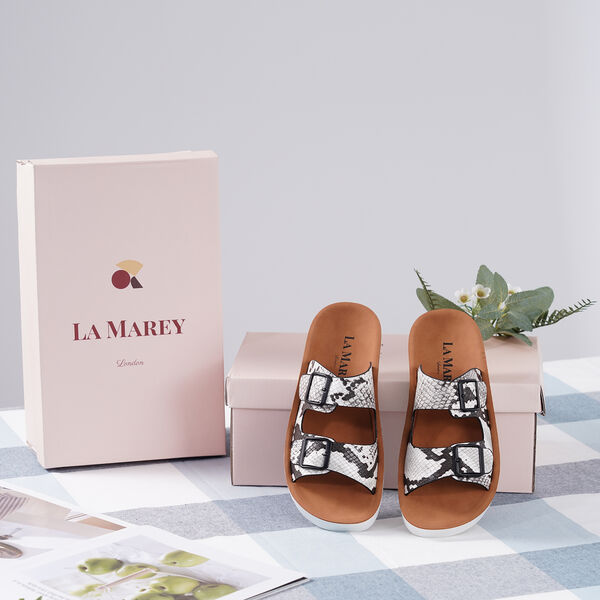 LA MAREY - Schnalle Slip-on Sandalen, Gr&ouml;&szlig;e 36, Schlangenhautmuster, Wei&szlig; image number 5