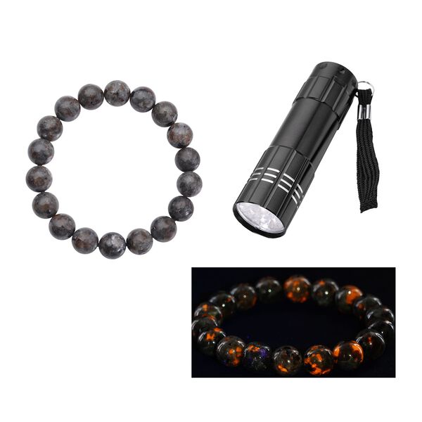 Nat&uuml;rliches, flexibles Yooperlith-Armband mit UV-Taschenlampe, 129,50 ct.