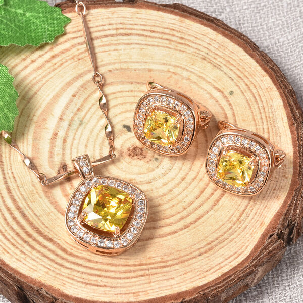 2er-Set Gelber Zirkonia Ohrringe und Anh&auml;nger mit Kette 41+5 cm Edelstahl ca. 1,20 ct image number 2