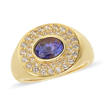 Tansanit und Zirkon-Ring, 925 Silber Gelbgold Vermeil  ca. 2,23 ct