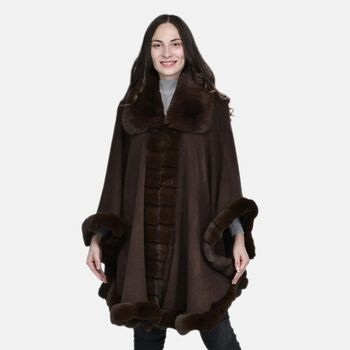 La Marey - Kunstpelz Mantel mit Knopfleiste, 75x115 cm, Dunkelbraun