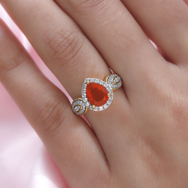 Purpurroter Feueropal und wei&szlig;er Zirkon-Ring, 925 Silber Gelbgold Vermeil  ca. 1,77 ct image number 3