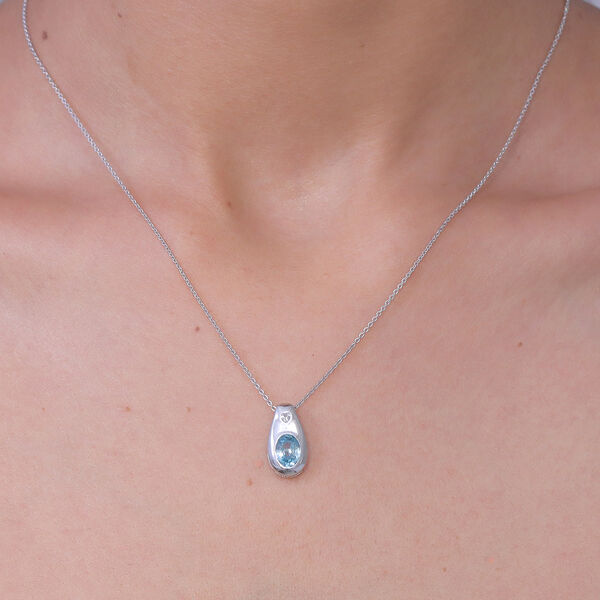 D'Joy blauer und wei&szlig;er Zirkon Anh&auml;nger mit 50cm Kette - 1,98 ct. image number 3
