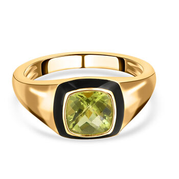 Nat&uuml;rlicher Peridot Solit&auml;r-Ring, 925 Silber vergoldet (Gr&ouml;&szlig;e 18.00) ca. 1,75 ct