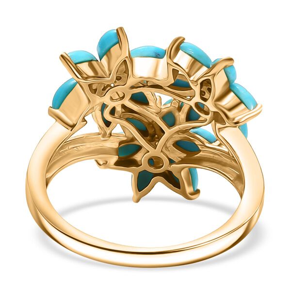 Bl&uuml;hende Blumen Sleeping Beauty T&uuml;rkis, Wei&szlig;er Zirkon Ring 925 Silber 750 Gelb Vergoldet (Gr&ouml;&szlig;e 17.00) ca. 2,39 ct image number 6