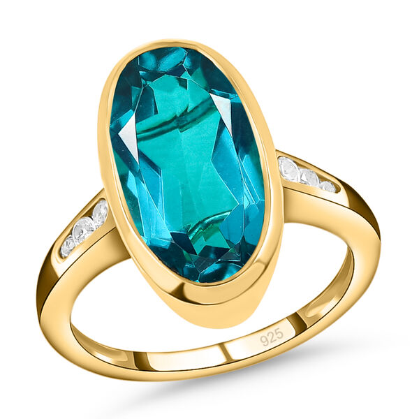 Capri-Blau Triplett Quarz und weißer Zirkon-Ring, 925 Silber vergoldet  ca. 5,44 ct image number 4