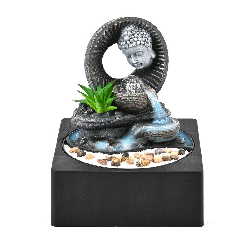DIY Wasserbrunnen, Buddha Kopf mit Ball, grau image number 0