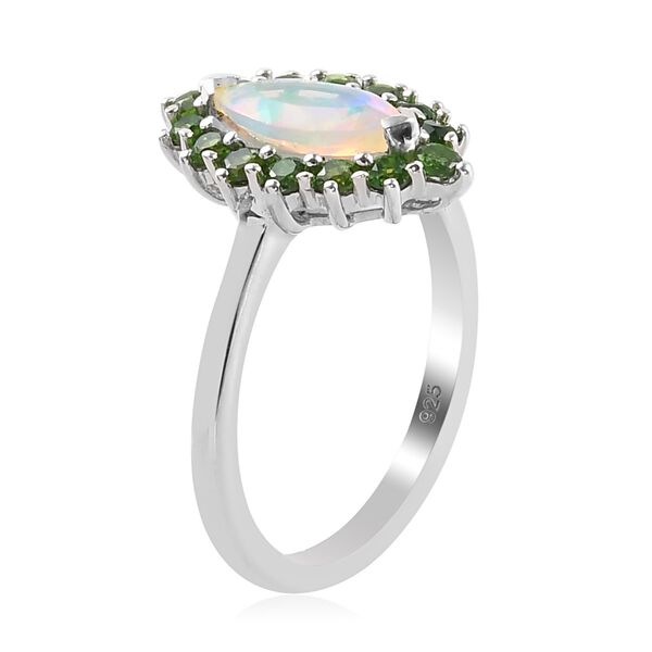 Nat&uuml;rlicher &Auml;thiopischer Opal und Russischer Diopside Halo Ring 925 Silber Platin-&Uuml;berzug image number 4