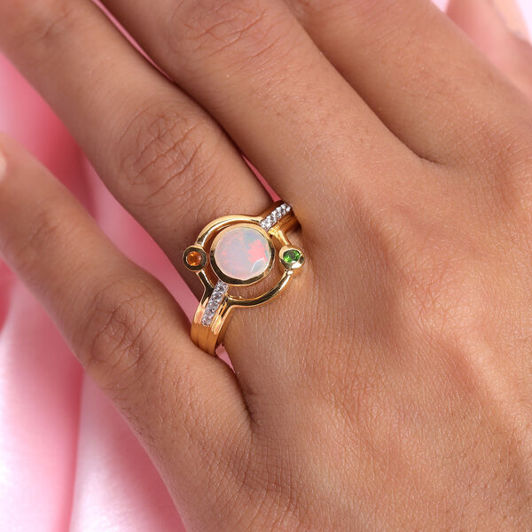 Nat&uuml;rlicher &Auml;thiopischer Opal und Nat&uuml;rlicher Chromdiopsid Ring 925 Silber vergoldet  ca. 1,08 ct image number 3