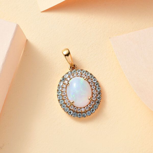 AA Nat&uuml;rlicher, &auml;thiopischer Welo Opal, Paraiba-Apatit und Moissanit-Anh&auml;nger - 3,02 ct. image number 2