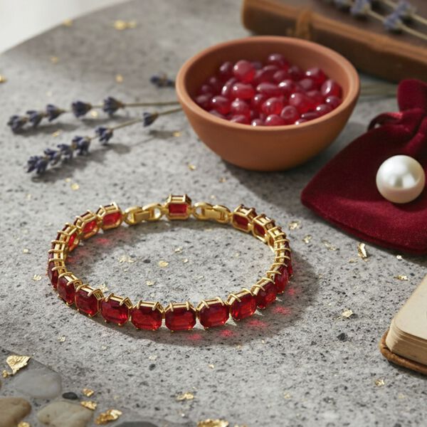 Roter Kristall Armband ca. 19 cm Nickelfreies Messing image number 2