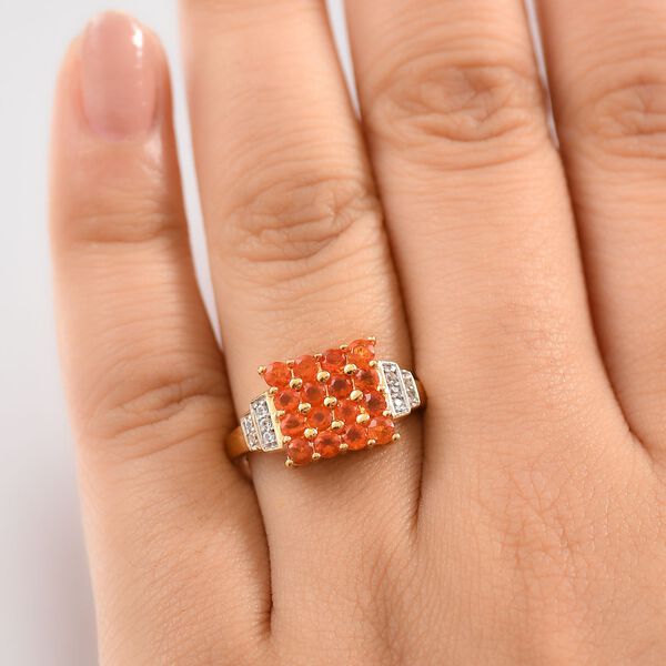 AAAA Blaze-Feueropal, Wei&szlig;er Zirkon Ring 925 Silber 750 Gelbgold Vermeil (Gr&ouml;&szlig;e 17.00) ca. 0,92 ct image number 3