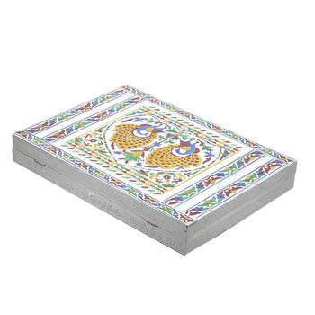 Minakari-Ringbox, Pfauentanz-Design, f&uuml;r 150 Ringe, 35,6x25x5,8 cm