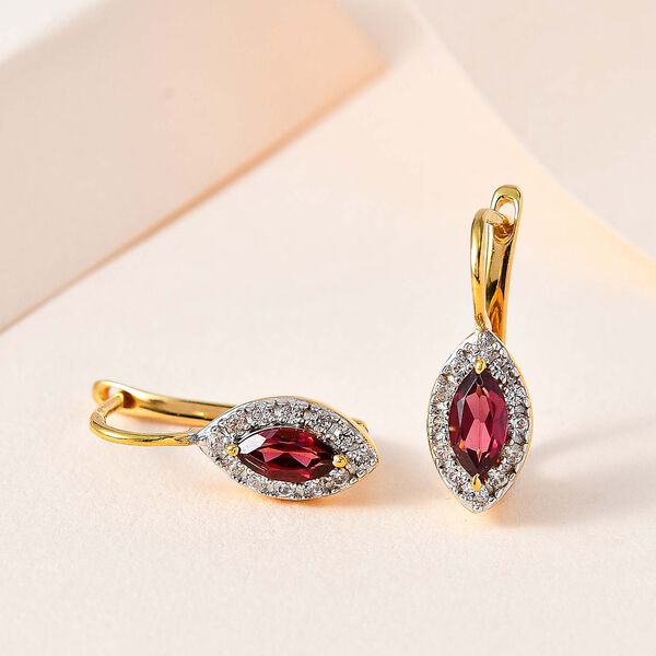 AAA Orissa Rose Granat, Wei&szlig;er Zirkon Ohrringe, 925 Silber Gelbgold Vermeil, ca. 1.42 ct image number 2