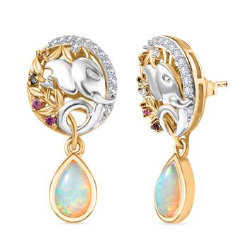 D'Joy AA Nat&uuml;rlicher, &auml;thiopischer Welo Opal, Mehrfarbig Saphir Ohrringe 925 Silber Rhodiniert und 750 Gelbgold Vermeil ca. 1.63 ct
