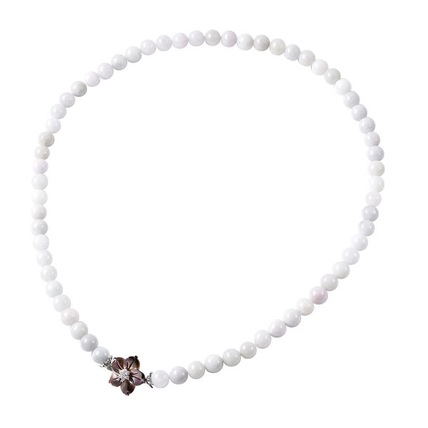 JARDIN-KOLLEKTION - schwarze Perlmutt, wei&szlig;e Jade und Zirkon-Halskette, 50 cm, 925 Silber rhodiniert ca. 275,31 ct