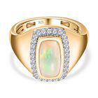 Natürlicher, äthiopischer Welo Opal, Weißer Zirkon Ring, 925 Silber Gelbgold Vermeil (Größe 17.00) ca. 1.31 ct