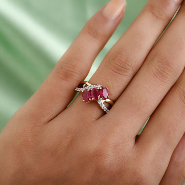 Fissure gefüllt Rubin und Zirkon Ring 925 Silber 585 Vergoldet image number 3