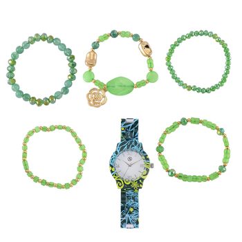 6er Set von J. Francis gefertigt aus Harz: 5 Armb&auml;nder und 1 Uhr, vergoldet