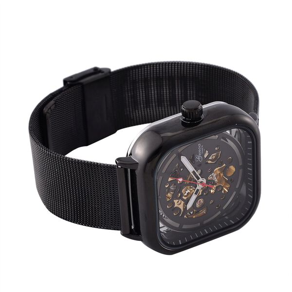 GENOA TIME V2 42mm Automatische Mechanikuhr - Schwarzes hohles Zifferblatt, Gehäuse aus Legierung mit IPS-Beschichtung, Edelstahl-Mesh-Armband, 3 ATM wasserdicht, 8.5 cm, schwarz image number 6