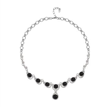 Schwarzes Obsidian, wei&szlig;es Kristall Collier, ca. 50 cm + 5 cm Extender