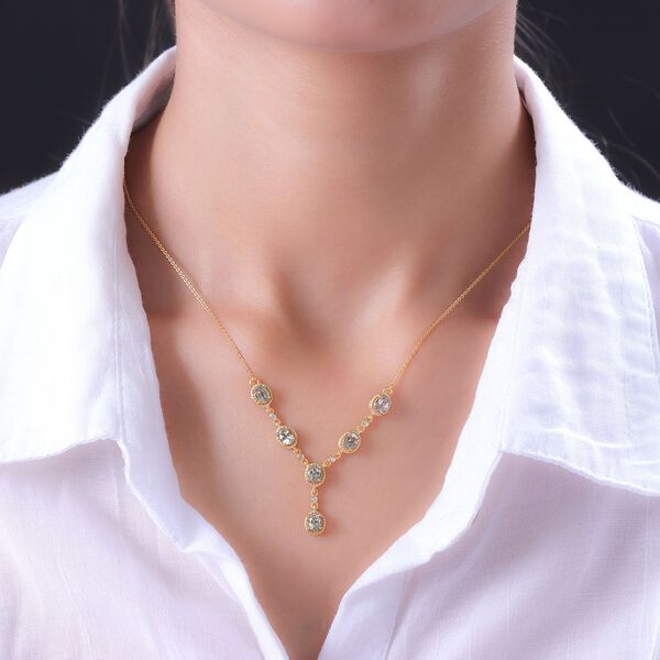 AAA Turkizit und wei&szlig;es Zirkon Collier, ca. 45 cm, 925 Silber Gelbgold Vermeil ca. 2.42 ct image number 2