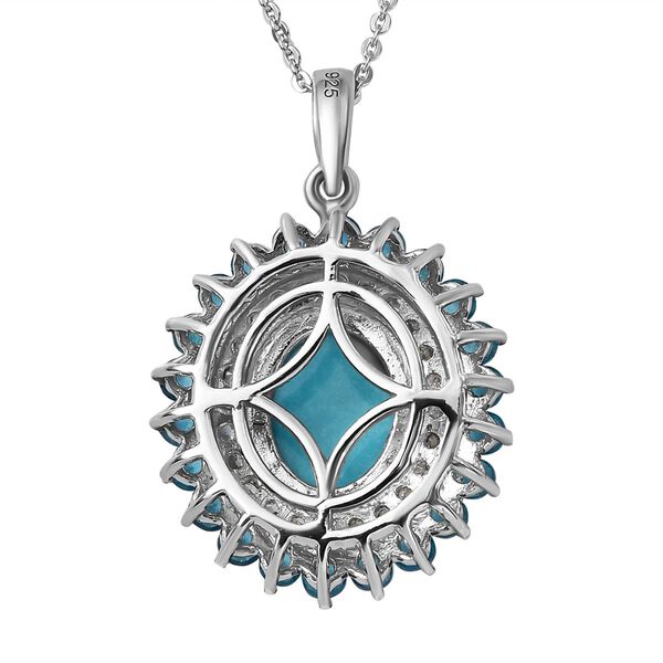 Amerikanischer, nat&uuml;rlicher Sleeping Beauty T&uuml;rkis, Neon Apatit und Zirkon-Anh&auml;nger mit Kette, 50 cm - 3,16 ct. image number 5