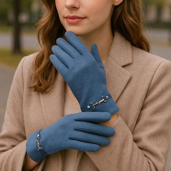 Kaschmir-Handschuhe mit Touchscreen-Funktion, Karomuster, Onesize, Blau image number 2