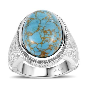 Blaues T&uuml;rkis Ring Edelstahl (Gr&ouml;&szlig;e 21.00) ca. 9,97 ct