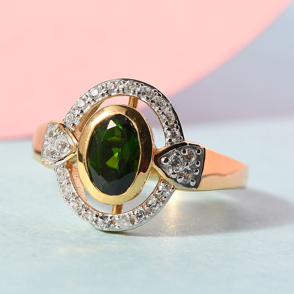 Nat&uuml;rlicher Chromdiopsid und Zirkon Ring 925 Silber vergoldet  ca. 1,18 ct image number 2