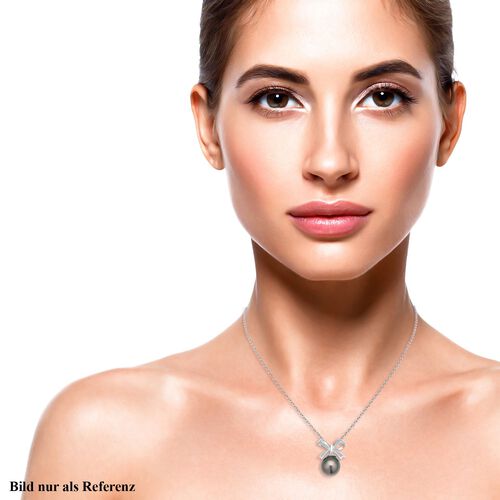 Tahiti Perle und weißer Zirkon-Anhänger mit Kette, ca.10-11mm, 925 Silber rhodiniert ca. 0.15 ct image number 1